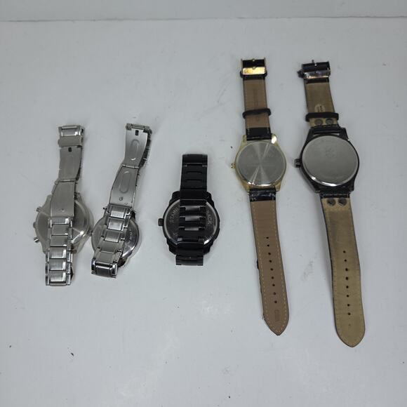 Vtg Watch Lot of 5 Mens Rocawear Time Piece Silver Black Leather Wrist Watches - Picture 9 of 14
